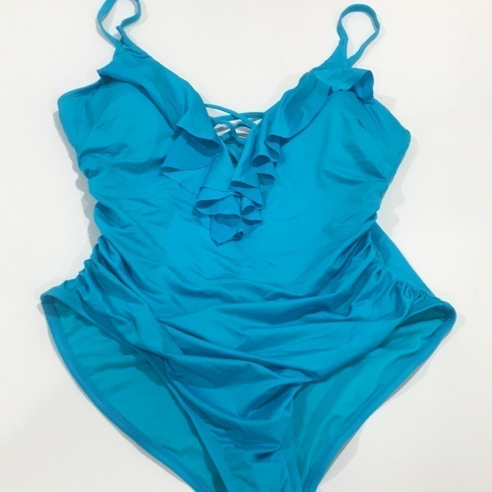 One piece Liz Claiborne swim wear swimsuit blue plus size 16